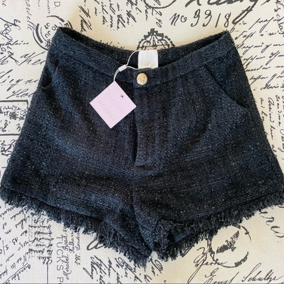 NWT Amber x Meshki Claudia High Rise Sparkle Black Tweed Shorts - Picture 5 of 9